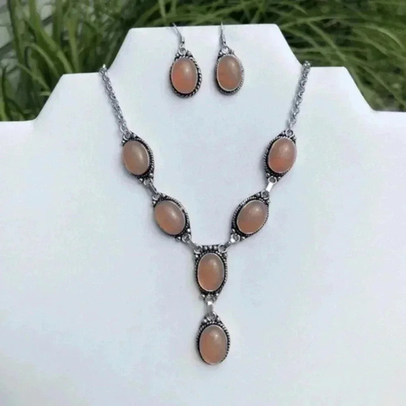 Rose Chalcedony 925 Necklace Earring Set NWT - Picture 1 of 3